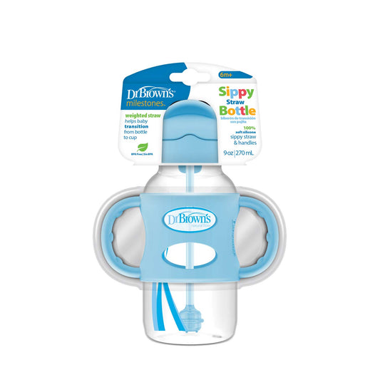 Dr. Brown's Milestones Wide-Neck Sippy Straw Bottle with Silicone Handles, 9 oz/270 mL