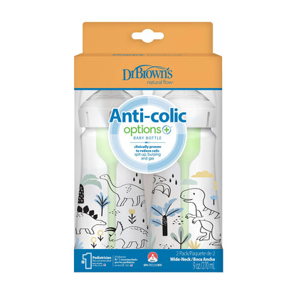 Dr. Brown’s Natural Flow Anti-Colic Options+ Wide-Neck Baby Bottle, 9oz/270mL, 2-Pack